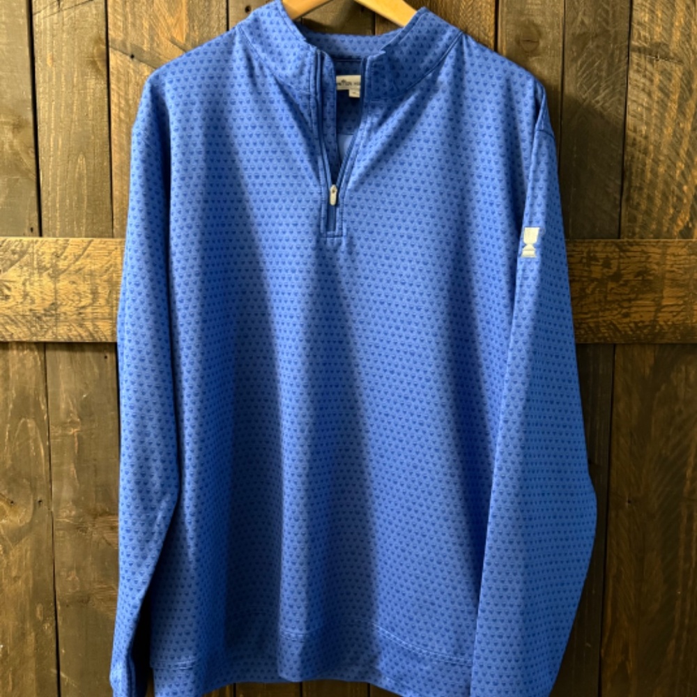Peter Millar Skull Print Perth Quarter-Zip Pullover, Royal Blue, Size XL
